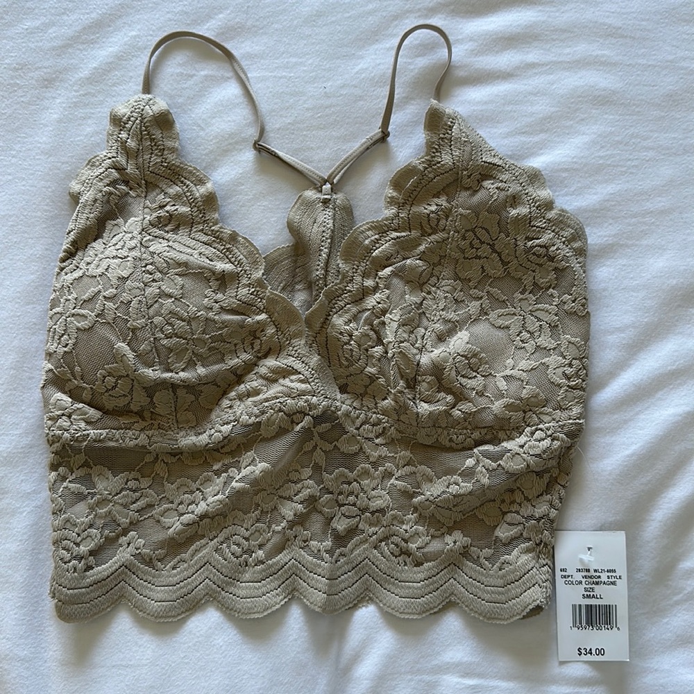 DryGoods Champagne Lace Padded Crop Top (Size: S)